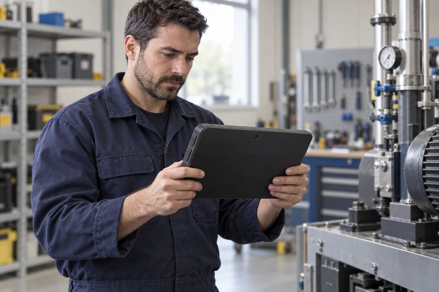 AI-generated illustration of a field worker consulting a tablet